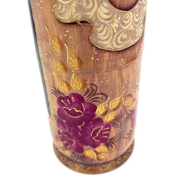 Vintage Matryoshka Russian Hand Painted Doll Vodka Wood Bottle Holder Artisan - Picture 15 of 16